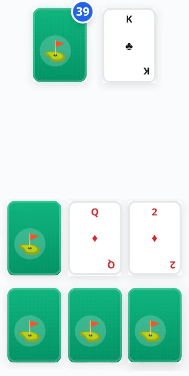 Classic Golf after opening flips: Queen of diamonds (top middle) and Two of diamonds (top right) face-up