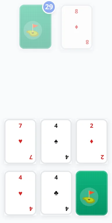 After turn 6: Four of clubs in the bottom middle slot
